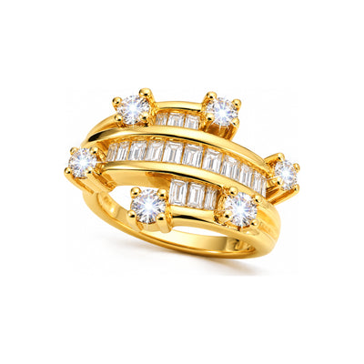 Anillo de Dama Oro 14k Bypass Baguette y Diamantes