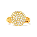 Anillo de Dama Oro 14k Disco Pave con Banda Ancha
