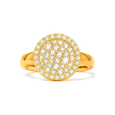 Anillo de Dama Oro 14k Disco Pave con Banda Ancha