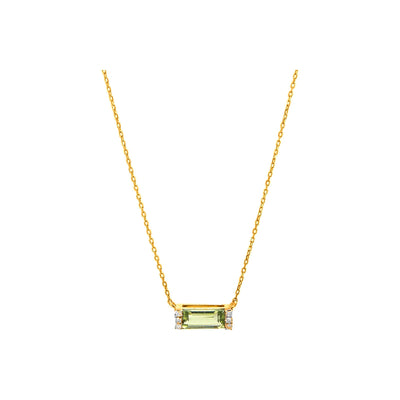 9x3.5mm Collar Oro 14k Barra con Peridoto y Diamantes Naturales