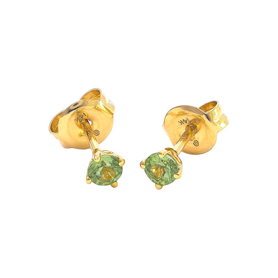 3mm Aretes de Dama Oro 14k Topos Redondos con Peridoto