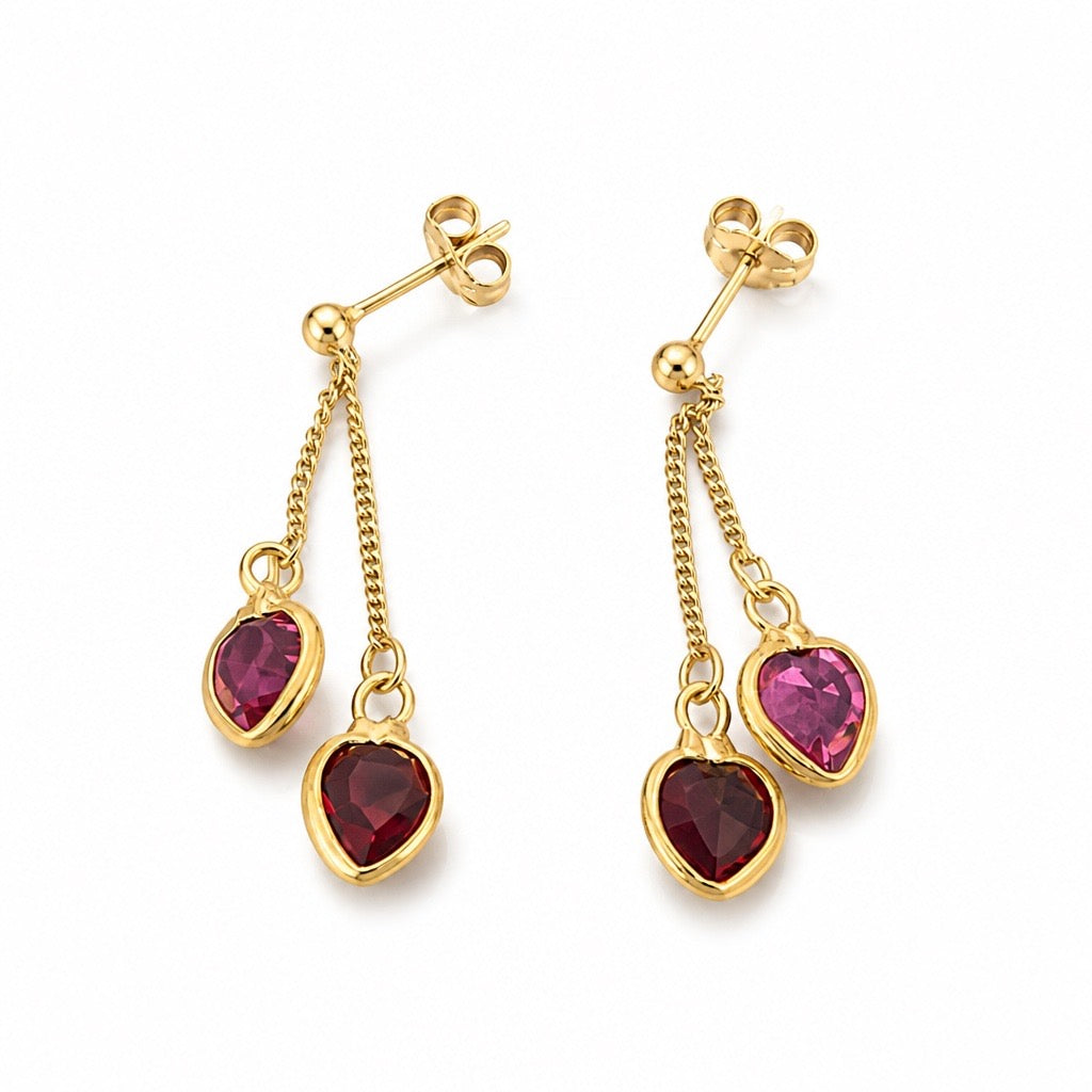 Aretes de Dama Oro 14k Colgante Doble Gota Circonio