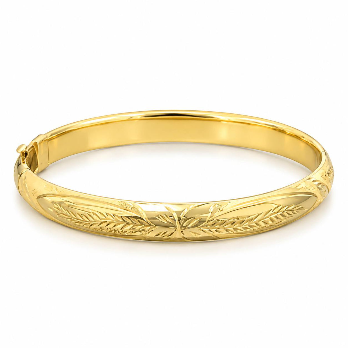 Brazalete Oro 10k Rígido Grabado en Espigas