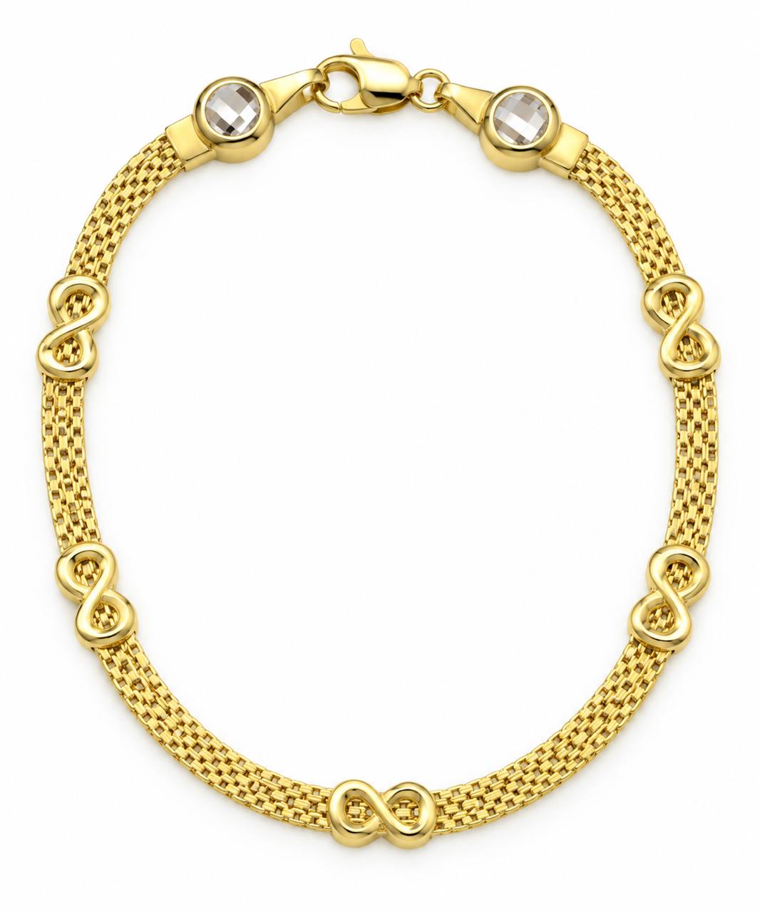 Brazalete Oro 10k Malla con Infinitos y Circonios