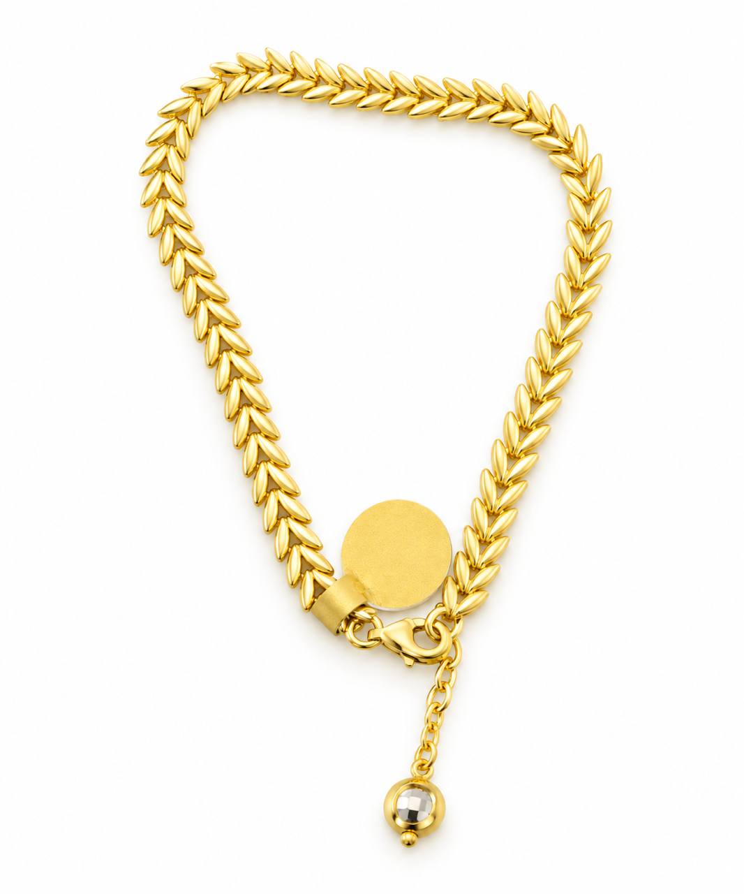 Brazalete Oro 10k Espiga con Dije Circular