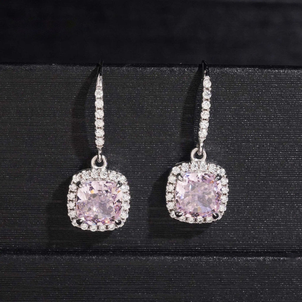 Aretes Colgantes Halo Cojín Moissanite S925