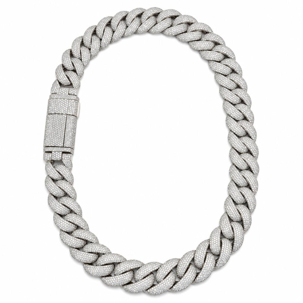 20MM Cadena Cubana Pavé Moissanite Zinc