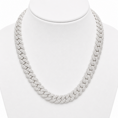 15MM Cadena Cubana Pavé Cierre Nuevo Moissanite S925