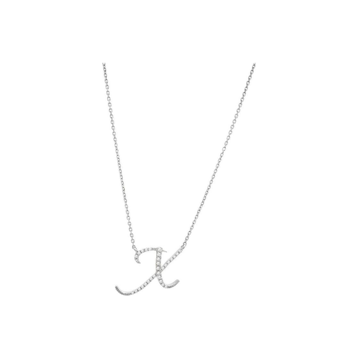 11.1mm Collar Oro Blanco 14k Inicial Pavé con Diamantes Naturales