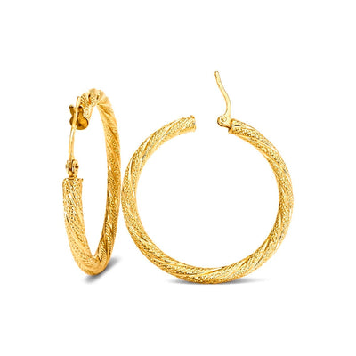 Aretes de Dama Oro 14k Aro Grande Trenzado Texturizado