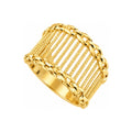Anillo de Dama Oro 14k Banda Ancha de Hilos Torcidos con Borde de Cadena