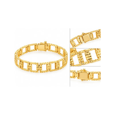 Brazalete de Dama Oro 14k Eslabones Cuadrados Calados Diamantados