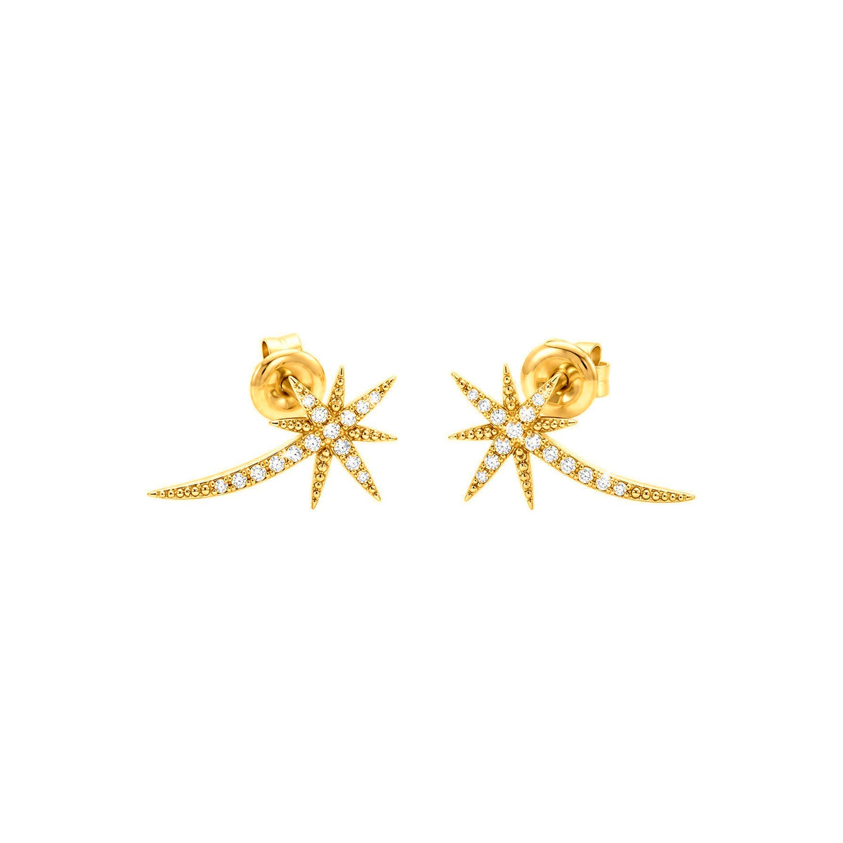 Aretes de Dama Oro 14k Estrella Fugaz con Cola de Cometa y Diamantes Naturales