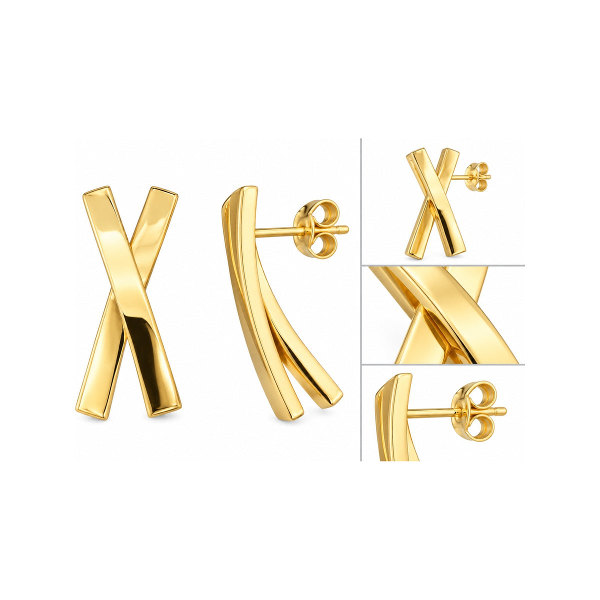 Aretes de Dama Oro 14k Barras Cruzadas en X