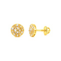 Aretes de Dama Oro 10k Racimo con Halo de Diamantes Naturales y Tornillo