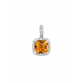 10.3x10.2mm Dije Citrina Cojín Oro Blanco 14k con Halo de Diamantes Naturales