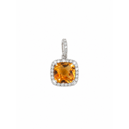 10.3x10.2mm Dije Citrina Cojín Oro Blanco 14k con Halo de Diamantes Naturales