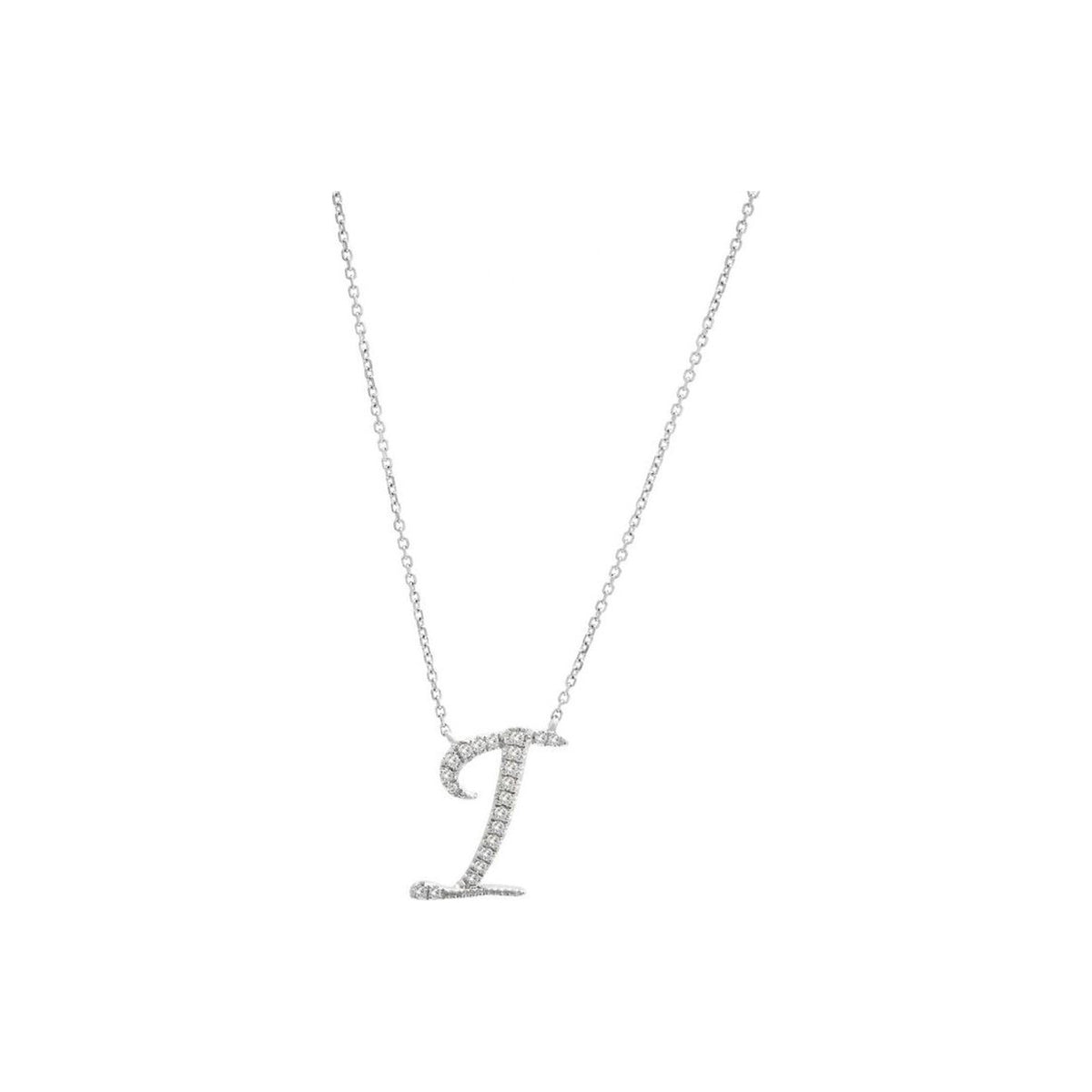 13.2mm Collar Oro Blanco 14k Inicial Pavé con Diamantes Naturales