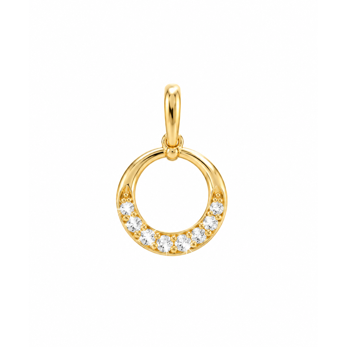 Dije Círculo Media Luna con Diamantes Naturales Oro 14k