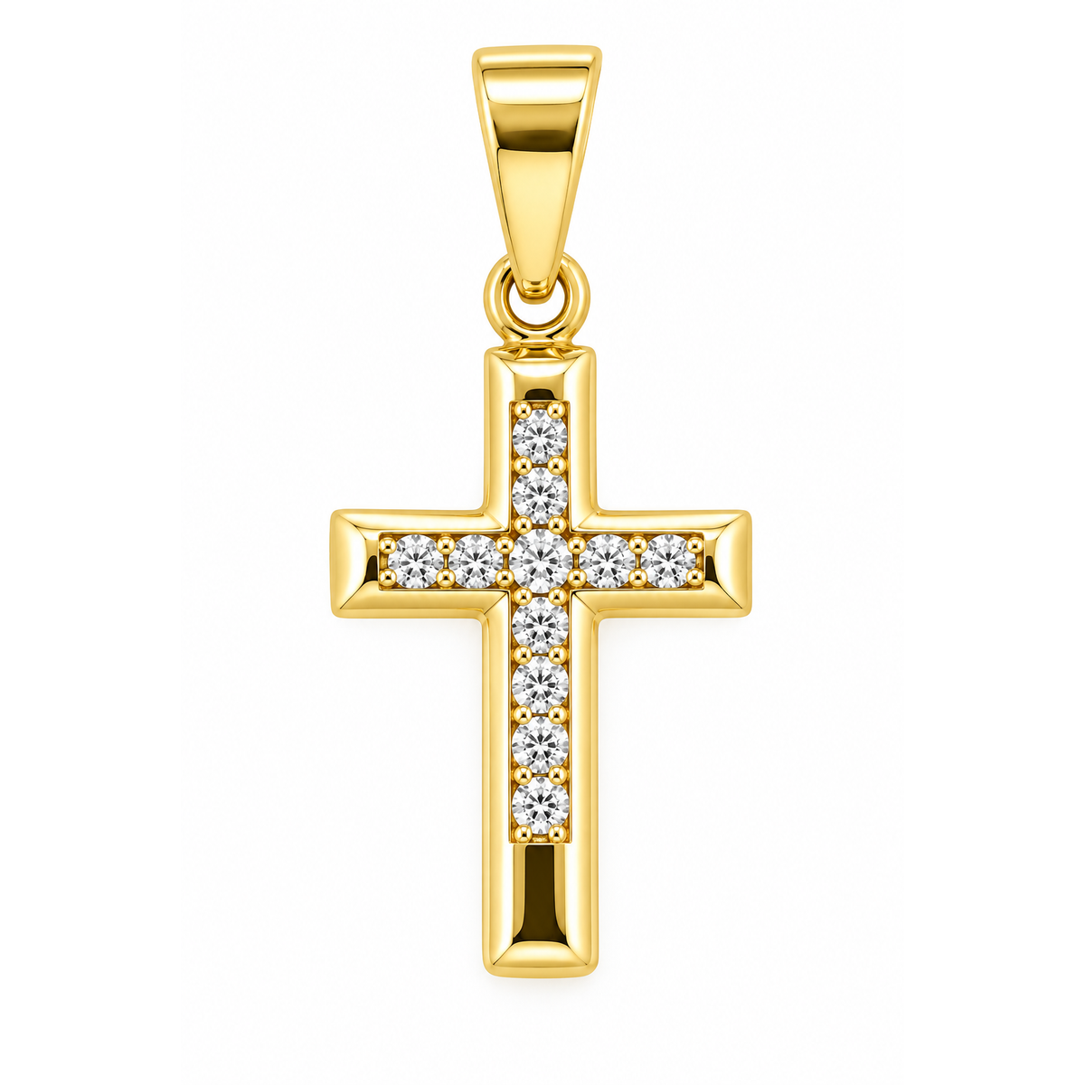 15mm x 10mm Dije Cruz con Circonios Pavé Oro 10k