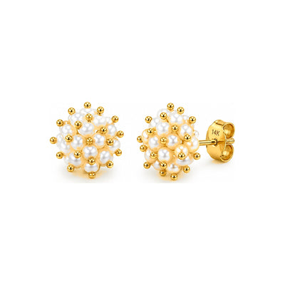 Aretes de Dama Oro 14k Racimo de Perlas