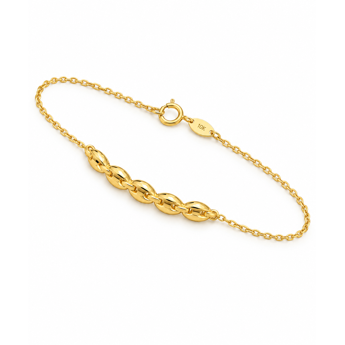 Brazalete de Dama Oro 14k Eslabones Abombados con Cadena Fina