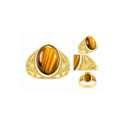 Anillo de Hombre Oro 14k Ojo de Tigre Celta