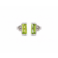 3x9mm Aretes de Dama Oro Blanco 14k Barra de Peridoto con Diamantes Naturales