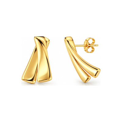 Aretes de Dama Oro 14k Lazo Alargado de Dos Bandas