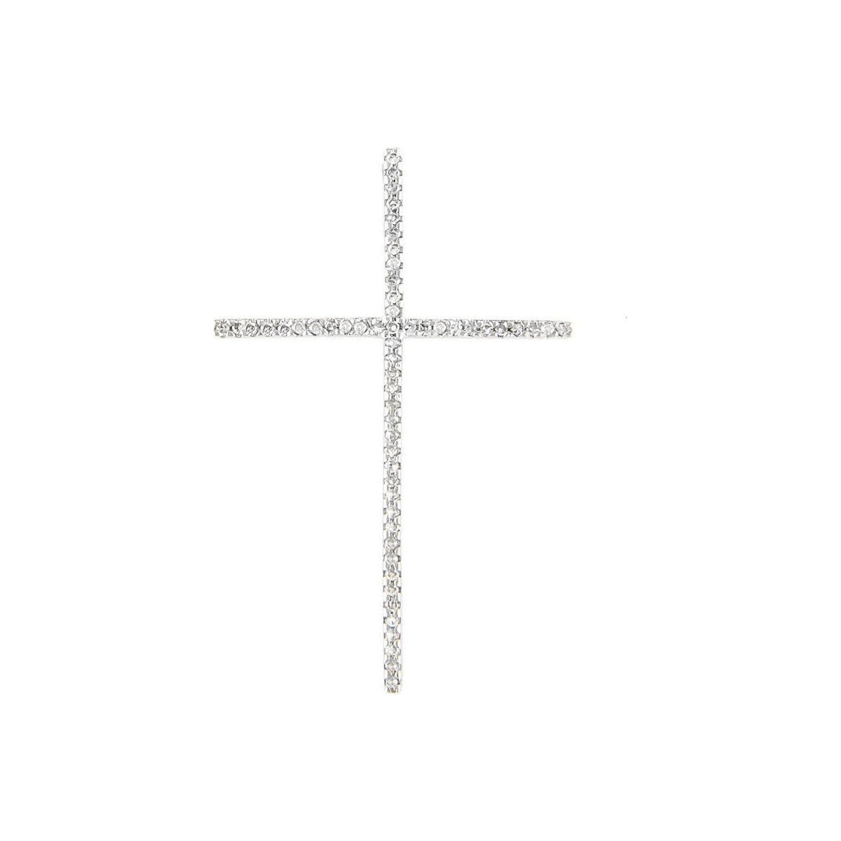Dije Oro Blanco 14k Cruz Pavé con Diamantes Naturales