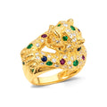 Anillo de Dama Oro 18k Tigre con Diamantes, Esmeraldas, Rubíes y Zafiros