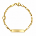 2mm Brazalete Infantil Oro 14k con Placa y Corazón 5.5 Pulgadas