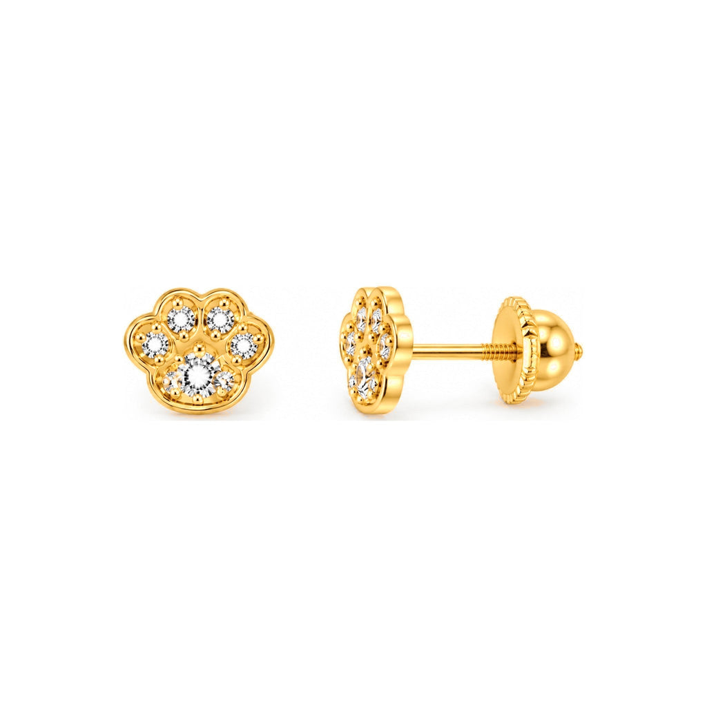 Aretes para Bebé Oro 14k Huella de Patita con Circonias