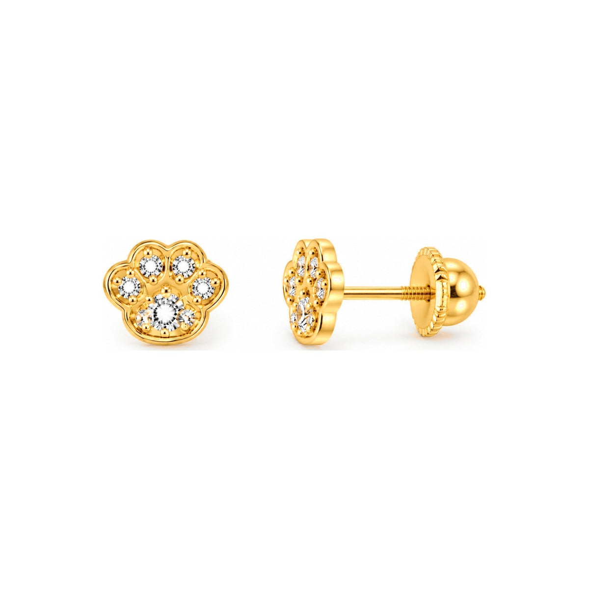 Aretes para Bebé Oro 14k Huella de Patita con Circonias