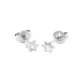 4mm Aretes de Dama Oro Blanco 14k Estrella Redondos con Diamantes Naturales