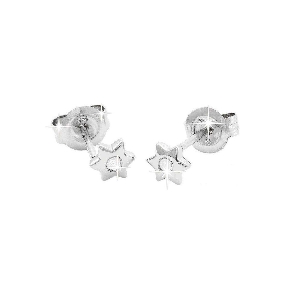 4mm Aretes de Dama Oro Blanco 14k Estrella Redondos con Diamantes Naturales