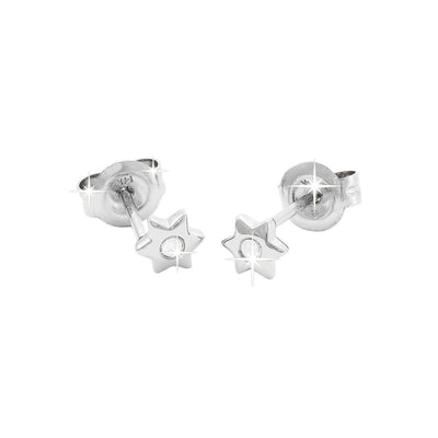 4mm Aretes de Dama Oro Blanco 14k Estrella Redondos con Diamantes Naturales