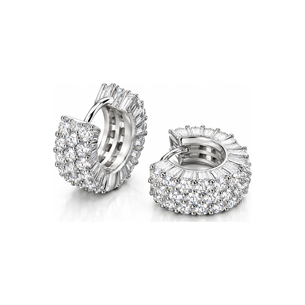 Aretes Aro Tres Filas Baguette Tornillo Moissanite S925