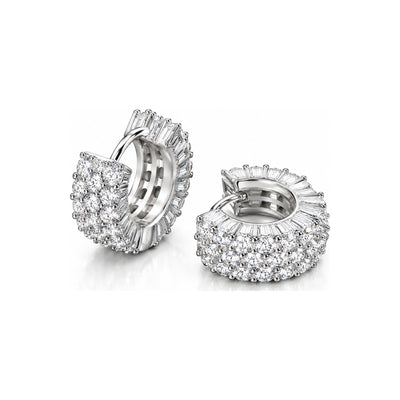 Aretes Aro Tres Filas Baguette Tornillo Moissanite S925
