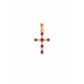 10x18mm Dije Cruz Oro 14k con Circonios Rojos y Blancos