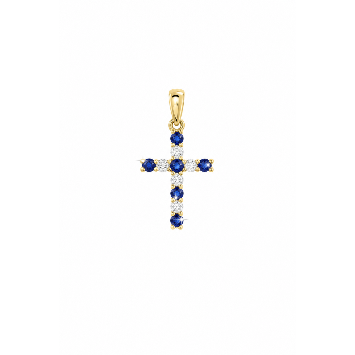 10x18mm Dije Cruz Oro 14k con Circonios Azules y Blancos