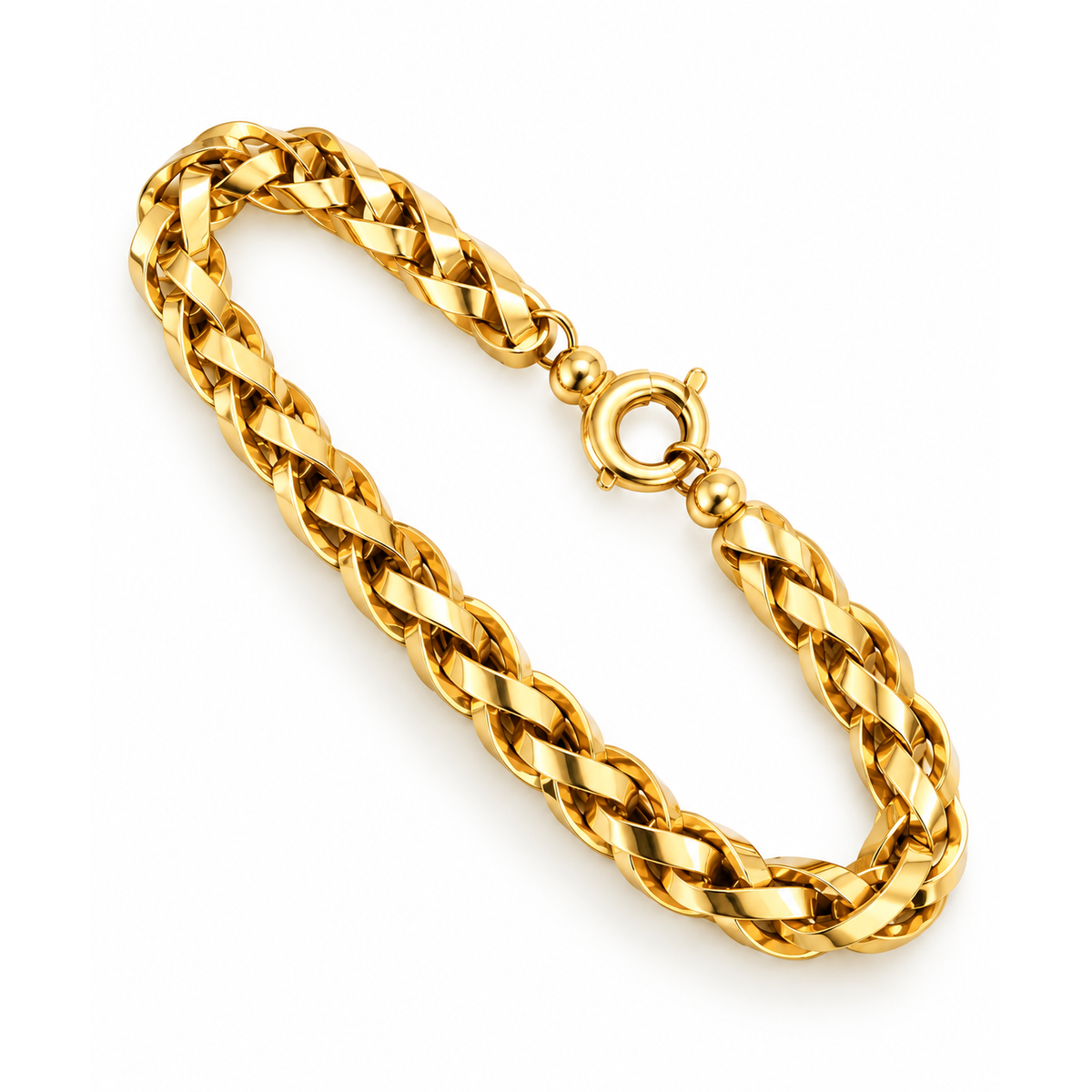 Brazalete de Dama Oro 10k Eslabones Trenzados