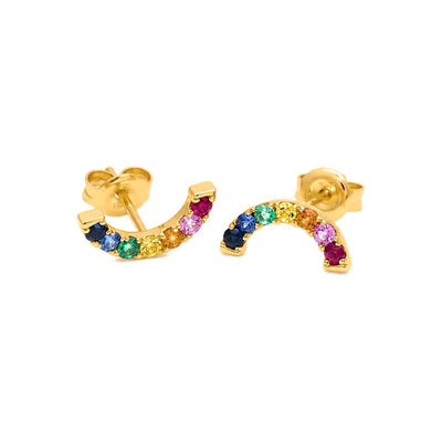 12.06mm Aretes de Dama Oro 14k Arco Arcoíris de Zafiros, Rubí y Esmeralda