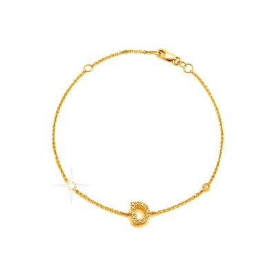 7mm Brazalete de Dama Oro 14k Inicial Pavé con Diamantes Naturales