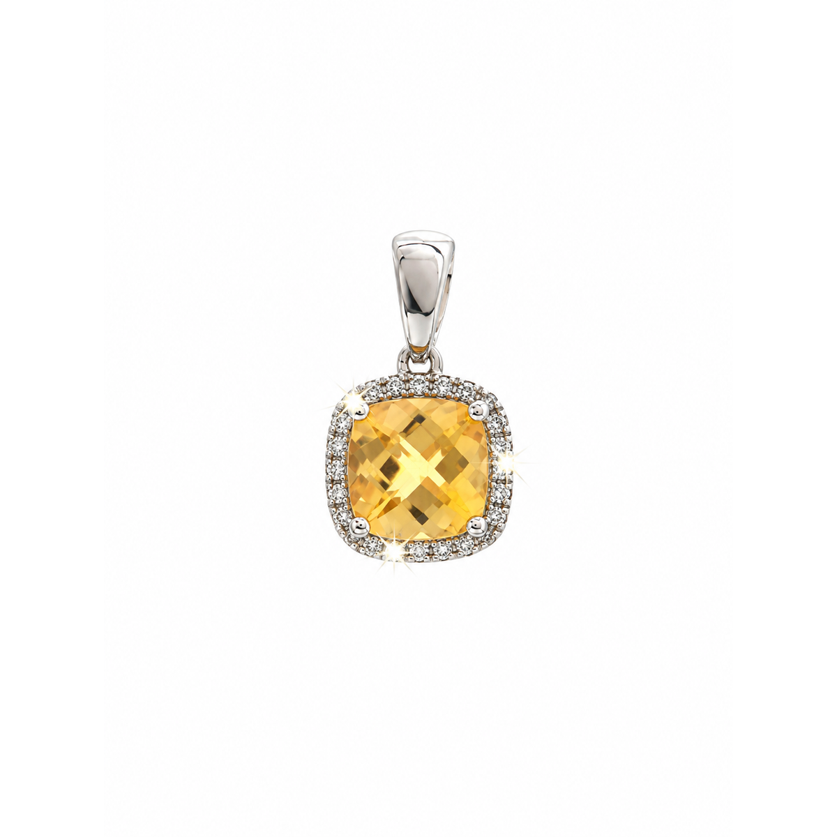 7.8x7.8mm Dije Citrina Cojín Oro Blanco 14k con Halo de Circonios