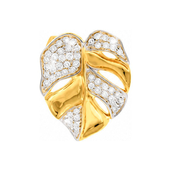 Dije Oro 14k Hoja Bicolor con Diamantes Naturales
