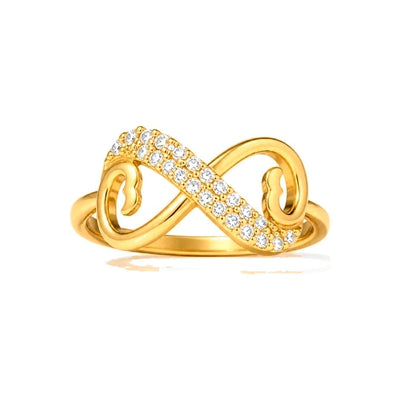 Anillo de Dama Oro 14k Infinito con Corazones Circonios