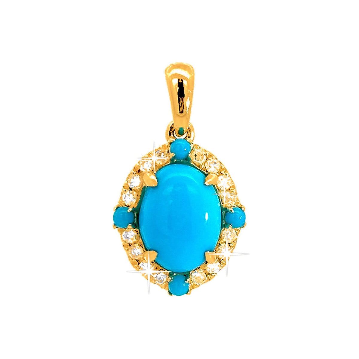 Dije Oro 14k Ovalados con Turquesa y Diamantes Naturales