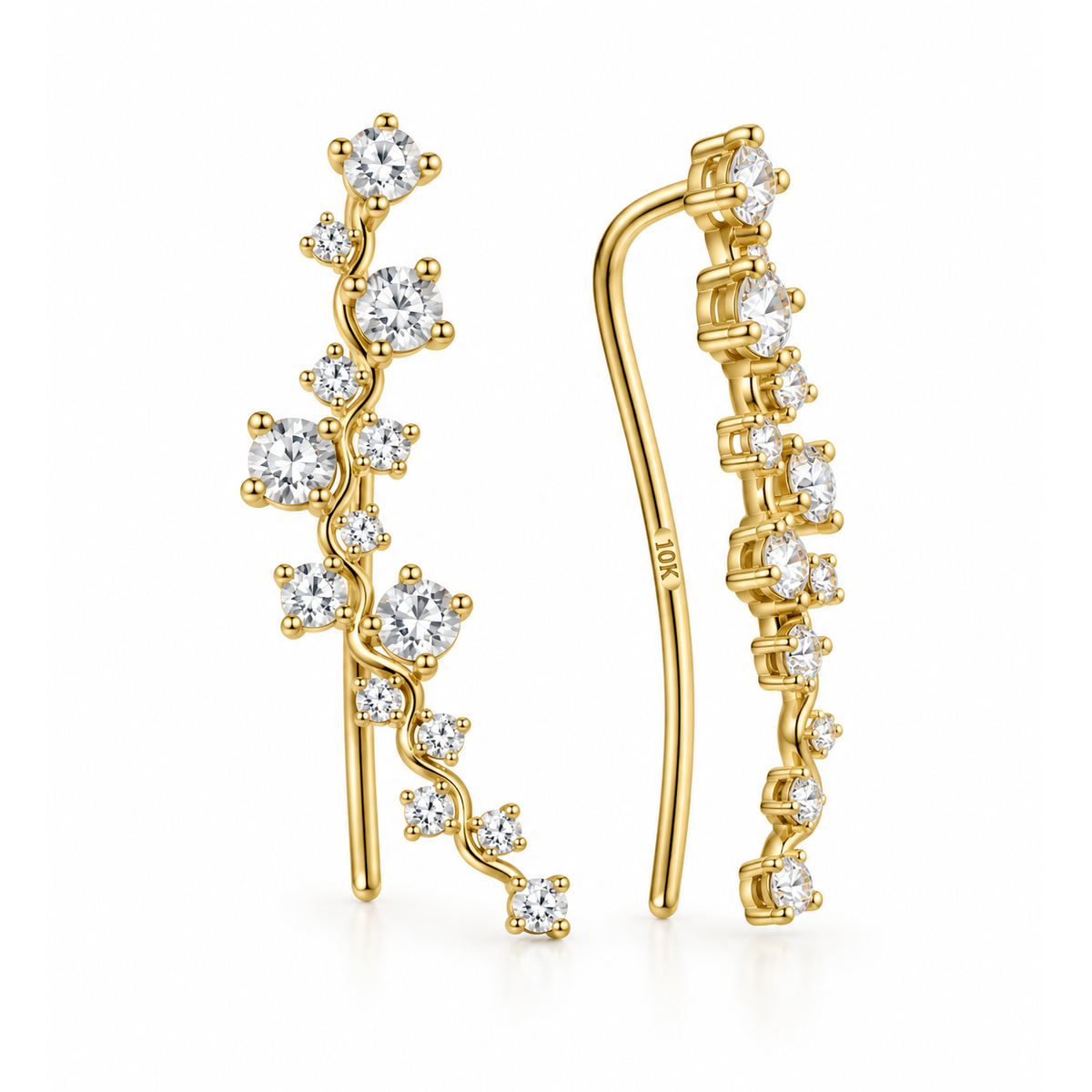 Aretes de Dama Oro 10k Trepador Viña con Circonios