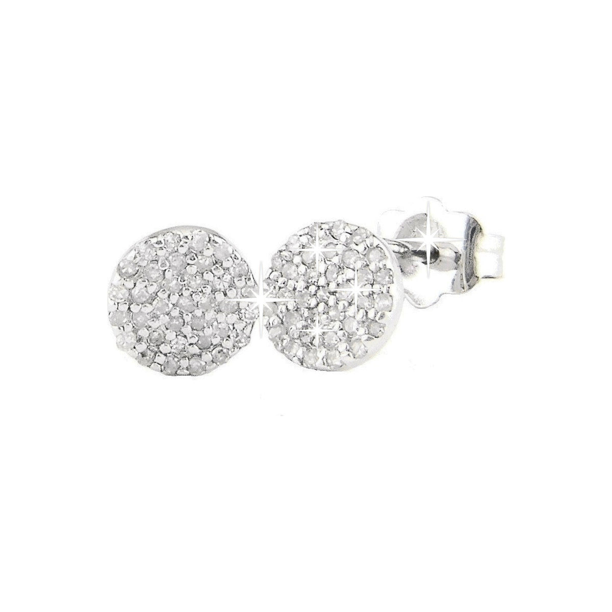Aretes de Dama Oro Blanco 14k Redondos Pavé con Diamantes Naturales